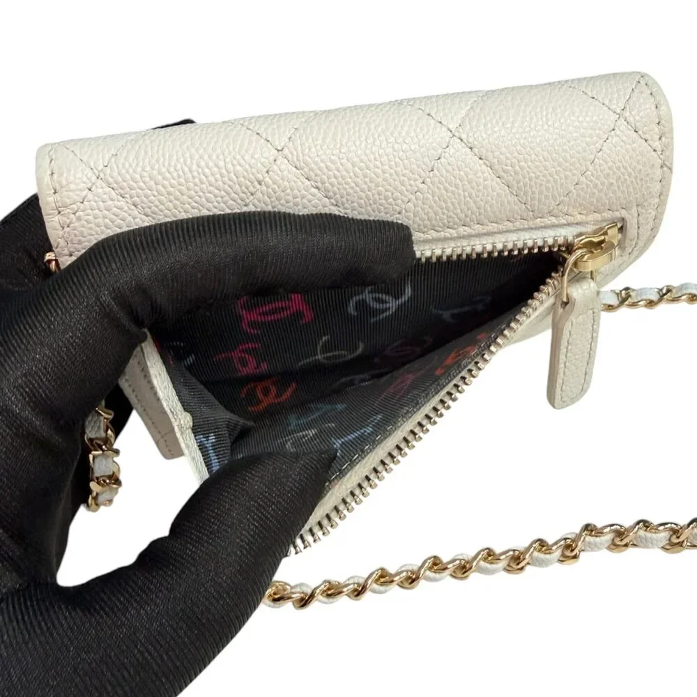 CHANEL White Caviar Leather GHW Compact Wallet